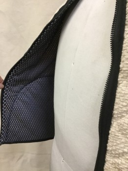 Mens, Jacket, MTO, Cream, Black, Navy Blue, Poly/Cotton, Synthetic, Basket Weave, Diamonds, L, Basket Woven Diamond Quilt Front & Back, Navy Round Neck & 2  Bottom Pocket with Zipper,  with Black Trim, Black Perforated with Cream Puffy Lining Upper Arm & Black Diamond Quilt Lower Arm ( Long Sleeves), Navy Perforated Lining, Black Zip Front