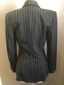 ALEXANDER McQUEEN, Black, Dove Gray, Wool, Acrylic, Stripes - Pin, Single Breasted, 2 Buttons,  2 Pockets, Textured Pinstripes, No Vents