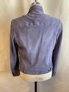 PAUL SMITH, Dusty Purple, Suede, Solid, Collar Attached, Button Front, 4 Pockets, Button Tabs at Waistband, Button Cuffs