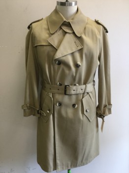 N/L, Khaki Brown, Polyester, Solid, Double Breasted, Collar Attached, 2 Pockets, Epaulets, Neck Flap, Gun Flap, with Belt, *Coat is Has Stains Inside & Out...