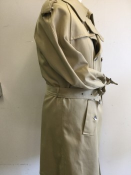 N/L, Khaki Brown, Polyester, Solid, Double Breasted, Collar Attached, 2 Pockets, Epaulets, Neck Flap, Gun Flap, with Belt, *Coat is Has Stains Inside & Out...