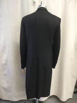 N/L, Charcoal Gray, Gray, Wool, Heathered, Notched Lapel, Double-Breasted Closure, 1 Chest Welt Pocket, 3 Flap Besom Pockets, Back Vent, Knee Length