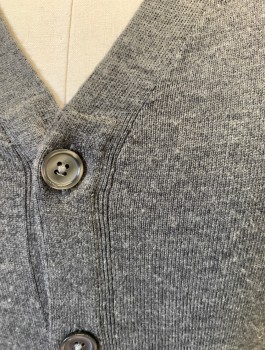 CLUB MONACO, Gray, Wool, Solid, Knit, V-neck, 5 Buttons, 2 Welt Pockets