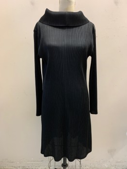 Womens, Dress, Long & 3/4 Sleeve, NL, Black, Polyester, B: 38, All Over Accordion Pleat, Pullover, Cowl Neck, Hem Below Knee, Long Sleeves