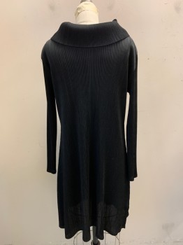 NL, Black, Polyester, All Over Accordion Pleat, Pullover, Cowl Neck, Hem Below Knee, Long Sleeves
