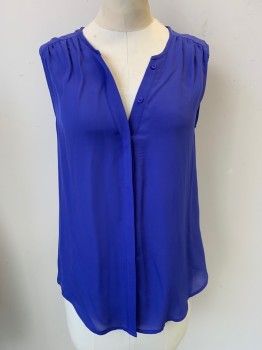JOIE, Purple, Silk, Solid, Button Front, Gathered Shoulders, SHOULDER BURN, Sleeveless,