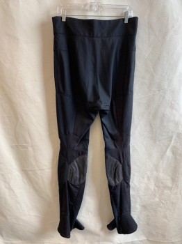 Mens, Sci-Fi/Fantasy Pants, MTO, Black, Wool, Synthetic, Solid, 32, 32, Flat Front, Zip Fly, Large Flap on Waistband with Hook & Eye Closure, No Pockets, Padded Mesh on Outside of Knees, Boot Cover