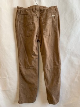 Mens, Casual Pants, MOUNTAIN KHAKIS, Brown, Cotton, Solid, 32/32, Zip Fly, 6 Pockets with 1 Hidden Side Seam Zip Pocket, Diagonal Seams on Knee, Hiking Pants