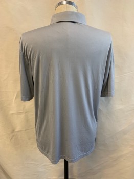 NICKLAUS, Gray, Purple, Dk Gray, Polyester, Stripes, Solid, Collar Attached, 3 Buttons Half Placket, Short Sleeves, Stripes Gradient From Purple to Dark Gray on Front