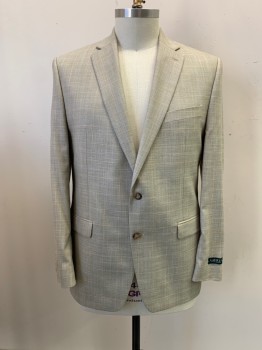 RALPH LAUREN, Beige, Cream, Lt Blue, Wool, Plaid, Notched Lapel, Single Breasted, Button Front, 2 Buttons, 3 Pockets
