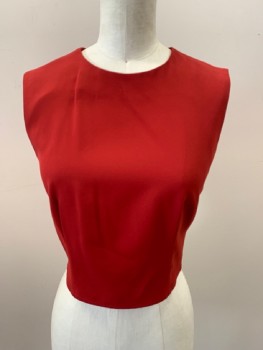 ALICE & OLIVIA, Red Burgundy, Polyester, Solid, Round Neck, Darts, Sleeveless, Zip Back, Cropped