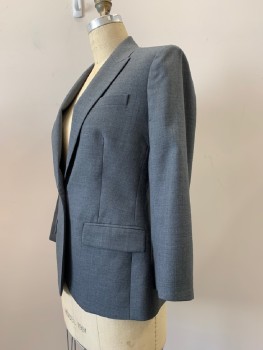 J.CREW, Gray, Dk Gray, Wool, 2 Color Weave, L/S, Single Breasted, Peaked Lapel, 3 Pockets,