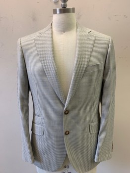BARTORELLI NAPOLI, Gray, Lt Brown, Wool, Polyurethane, Gingham, Plaid-  Windowpane, Notched Lapel, 2 Buttons, Out Chest Pocket 2 Pockets, Welt Pocket, Vents at Back