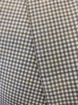 BARTORELLI NAPOLI, Gray, Lt Brown, Wool, Polyurethane, Gingham, Plaid-  Windowpane, Notched Lapel, 2 Buttons, Out Chest Pocket 2 Pockets, Welt Pocket, Vents at Back