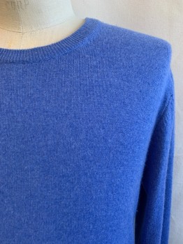 BLOOMINGDALE'S, Blue, Cashmere, Solid, Heathered, Crew Neck, Long Sleeves