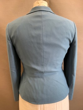 JOHN MEYER, Slate Blue, Polyester, Solid, Self Zig Zag Texture, Single Breasted, 3 Buttons,  Notched Lapel, Peplum Waist with 3 Pleats at Hip, Fitted, Lightly Padded Shoulders