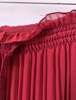 ZARA, Cranberry Red, Polyester, Solid, Skirt with Shorts Built in Underneath, Chemically Pleated Chiffon, Elastic Waist, Grosgrain Ties at Waist, Ankle Length