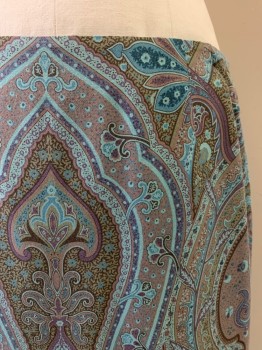 CHARTER CLUB, Turquoise Blue, Lt Brown, Multi-color, Rayon, Wool, Paisley/Swirls, Side Zipper, Turquoise Lining, Mauve Purple, Teal Green, French Blue, Sage Green Details
