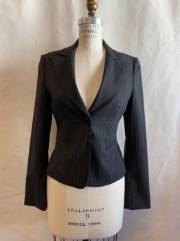 BCBG, Black, Brown, Wool, Polyester, Stripes, BLAZER, Single Breasted, Peaked Lapel, 1 Button, 2 Pockets, 5 Button Cuffs, Pleated Back