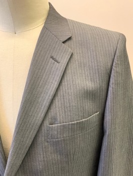 VIYELLA, Gray, White, Wool, Silk, Oxford Weave, Stripes, Single Breasted, 2 Buttons, 3 Pockets, Notched Lapel, Single Vent