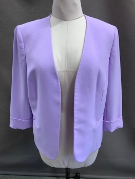 KASPER, Lilac Purple, Polyester, Solid, No Collar, Open Front, No Closure, 2 Welt Pocket, Cuffed