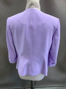 KASPER, Lilac Purple, Polyester, Solid, No Collar, Open Front, No Closure, 2 Welt Pocket, Cuffed
