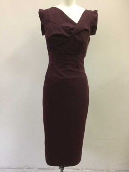 BLACK HALO, Plum Purple, Synthetic, Spandex, Solid, Cowl V-neck, Sleeveless. Belt Loops with Missing Belt
