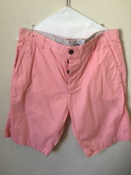 DIVIDED, Lt Pink, Cotton, Solid, Button Fly, Belt Loops, 3 Pockets, 9.5" Inseam