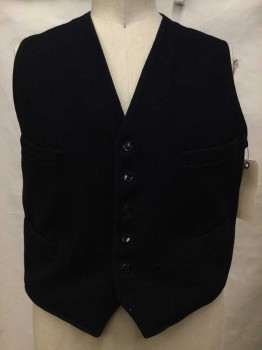 Mens, Vest 1890s-1910s, Navy Blue, Wool, Solid, 44, Navy, Button Front, 4 Pockets,