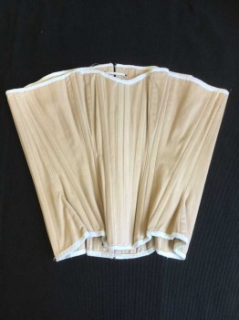 Womens, Corset 1890s-1910s, N/L, Beige, Cotton, Solid, W/off White Trim, Light Cream Lacing Back,
