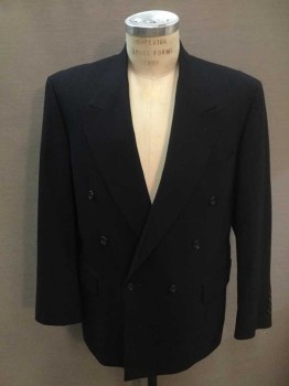 Oscar De La Renta, Black, White, Stripes - Pin, Black with White Pinstripe, Double Breasted, Collar Attached, Peaked Lapel, 3 Pockets