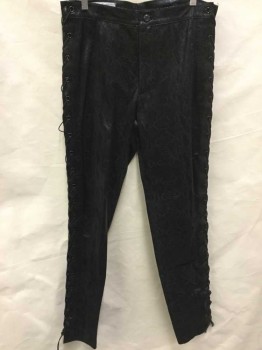 Womens, Leather Pants, JOHN DAVID RIDGE, Black, Faux Leather, Reptile/Snakeskin, 33, 30, (doubles) Black Reptile, 1-1/2" Waistband, 1button, Flat Front, Zip Front, Side Lacing