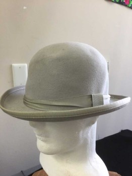 Mens, Bowler/Derby , Lt Gray, Wool, Solid, L, Lt Gray Gross Grain Ribbon Hat Band, See Photo Attached,