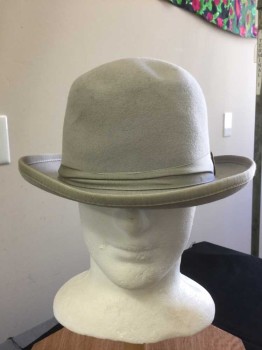 Mens, Bowler/Derby , Lt Gray, Wool, Solid, L, Lt Gray Gross Grain Ribbon Hat Band, See Photo Attached,