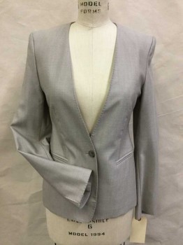 MAX MARA, Beige, Wool, Heathered, Single Breasted, 1 Button, V-neck, 2 Welt Pocket, Top Stitched Detail