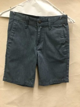 Childrens, Shorts, VOLCOM, Steel Blue, Blue, Polyester, Cotton, Heathered, 7, Heather Steel Blue, Flat Front, Zip Front,