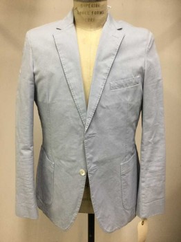 BROOKS BROTHERS, Powder Blue, Poly/Cotton, Solid, Single Breasted, 2 Buttons,  Hand Picked Collar/Lapel,