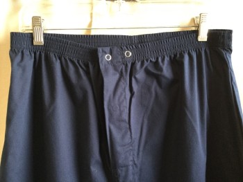 HARBOR BAY, Navy Blue, White, Cotton, Polyester, Solid, Pant;  Navy, Elastic Waist, Metal Snap Front