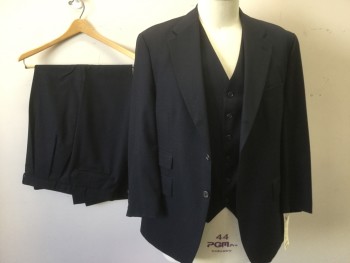 ACADEMY AWARD, Navy Blue, Wool, Solid, Self Striper Weave, 3 Buttons,  Notched Lapel, 4 Pockets,