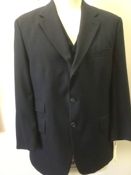 ACADEMY AWARD, Navy Blue, Wool, Solid, Self Striper Weave, 3 Buttons,  Notched Lapel, 4 Pockets,