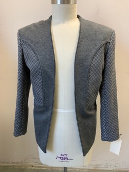 Mens, Jacket, MTO, Heather Gray, White, Poly/Cotton, Heathered, Diamonds, 42, Heathered Gray with Quilted Diamond Sleeves & Front Panels, Open Front, No Collar