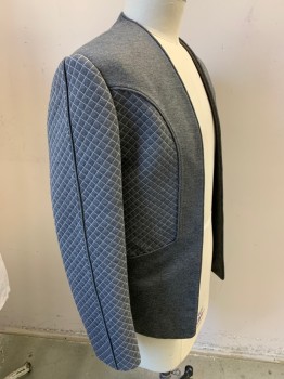 Mens, Jacket, MTO, Heather Gray, White, Poly/Cotton, Heathered, Diamonds, 42, Heathered Gray with Quilted Diamond Sleeves & Front Panels, Open Front, No Collar