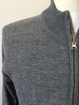 SALT OF THE EARTH, Gray, Wool, Acrylic, Solid, Zip Front, Textured Knit Front, Rib Knit Collar/Cuffs/Waistband
