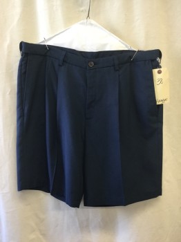 HAGGAR, Navy Blue, Polyester, Solid, Double Pleated, Belt Loops, 4 Pockets,