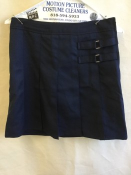 Childrens, Skirt, FRENCH TOAST, Navy Blue, Polyester, Solid, 12, 1.5" Waistband, Top Stitch Pleat, 2 Short Straps with Rectangle Metal Attached Near Side Zip, Attached Shorts Inside Skirt