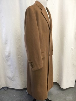 ALBERTO BELTRAMI, Camel Brown, Wool, Solid, Notched Lapel, Single-Breasted 3 Button Closure, 1 Chest Welt Pocket, 2 Flap Besom Pockets, Back Vent, Below the Knee Length