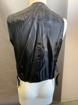ANTICA SARTORIA, Black, Wool, Solid, Button Front, Belted Tab Back, 2 Pockets, Vest