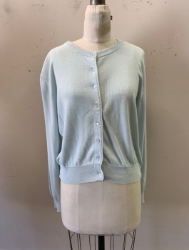 Womens, Sweater, LIMITED, Lt Blue, Cotton, Solid, M, Round Neck, L/S, Button Front *Yellow Stains on Chest and Sleeves*