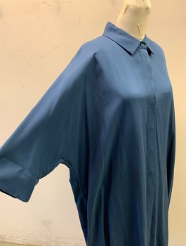 Womens, Dress, Long & 3/4 Sleeve, COS, Slate Blue, Lyocell, Solid, M, Dolman 3/4 Sleeves, Collar Attached, Button Front, Covered Button Placket, Short Dress or Long Tunic Top, Loose Fit, 2 Side Seam Pockets at Hips, **Barcode on Pocket