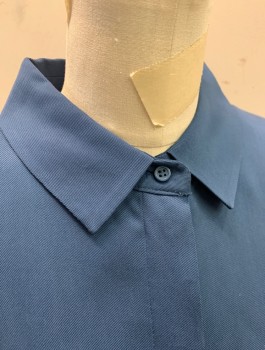 COS, Slate Blue, Lyocell, Solid, Dolman 3/4 Sleeves, Collar Attached, Button Front, Covered Button Placket, Short Dress or Long Tunic Top, Loose Fit, 2 Side Seam Pockets at Hips, **Barcode on Pocket